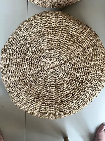 Pair of Woven Wicker / Rattan Floor Poufs