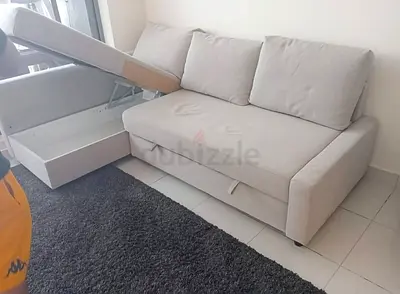 Light beige 3-seater sofa with storage and pull-out bed (Good condition)