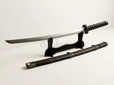 Decorative Japanese Katana – Metal Blade with Textured Dark Saya & Antique Accents