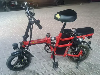 Red Folding Electric Bike with Rear Seat — Used, Needs Minor Seat Repair