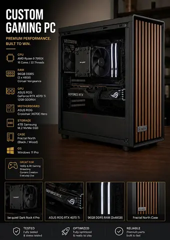 High‑End ROG Workstation | Ryzen 9 7950X | RTX 4070 Ti | 96GB DDR5 | 4TB Gen5 SSD
