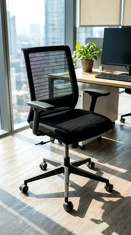 Steel Case Mesh Office Chair with Adjustable Arms and Lumbar Support