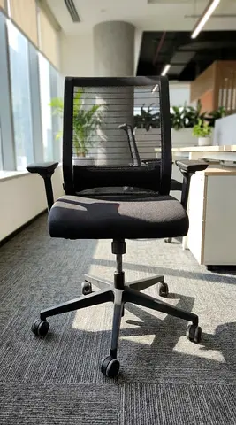Black Mesh Steel Case Office Chair - Adjustable, Good Condition
