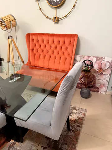 2XL Glass Top Dining Table with Velvet Chairs - Set of 4 and Seating Couch