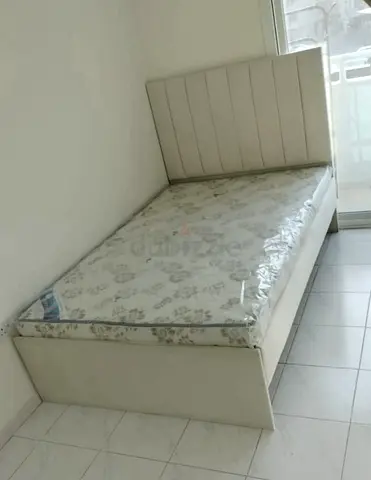 Single bed frame with mattress - beige, good condition