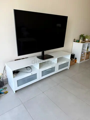 White TV Unit / Entertainment Console with Glass Doors