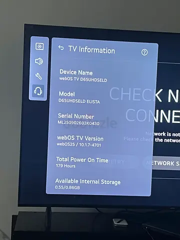 Elista Smart TV - 65inch, working condition (showing system info)