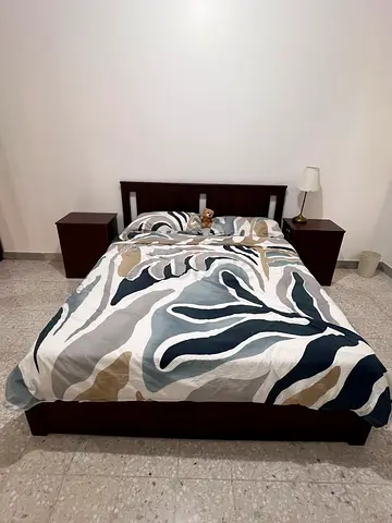 Dark Wood Double Bed with Headboard + 2 Nightstands + Cupboard + Dresser