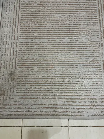 Light grey textured area rug - modern striped design, good condition