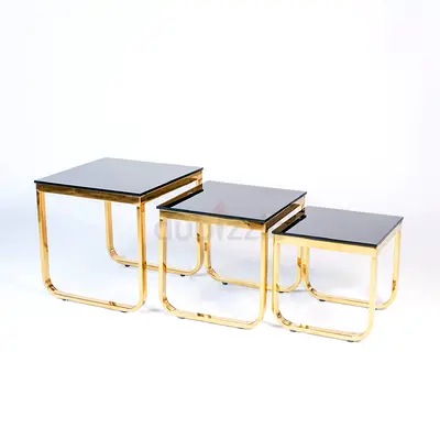 Set of 3 Gold & Black Nesting Side Tables - Modern Design