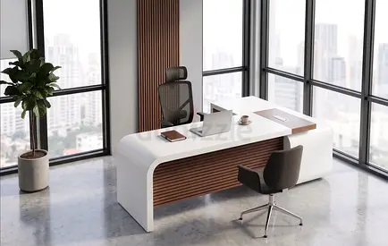 White Luxury Design Executive L Shape Desk With Movable Drawer