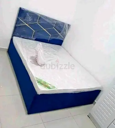 Single Bed Frame with Headboard and Mattress - Blue