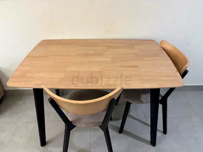 Home center Wooden 4-Seater Dining Table with 2 Chairs - Compact Modern Set- light oak finish