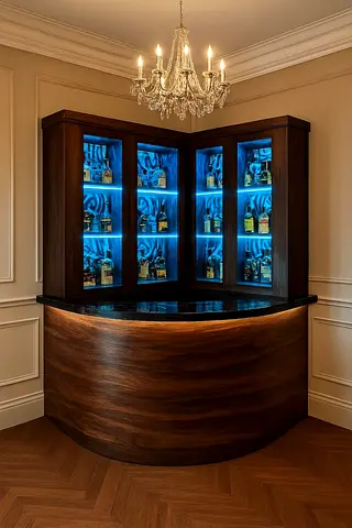 Corner Wooden Home Bar Cabinet with Illuminated Glass Display