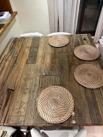 Solid Wood Dining Table with Glass Top – 155 × 150 cm