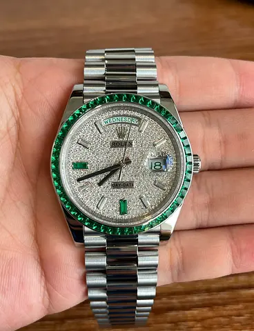 Rolex Day-Date with stone Bezel and Pavé Dial Oyster Perpetual Stainless Steel Master Quality Watch