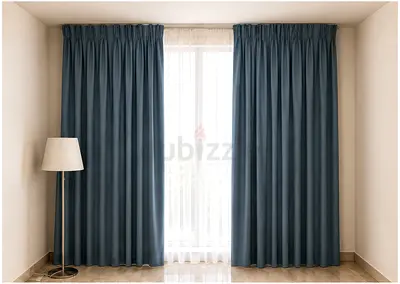 Pair of Full-Length Dark Blue Curtains