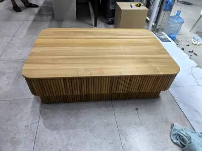 Solid wood low coffee table with slatted base