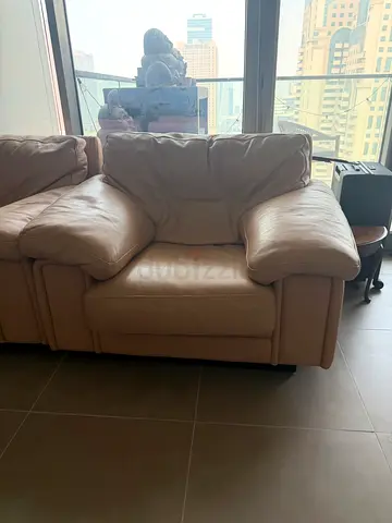Vintage Roche Bobois Cream Leather Armchair