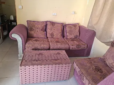 Used 3-seater fabric sofa with ottoman - light purple