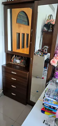 Wooden Hallway Console with Mirror and Drawers - Average Condition
