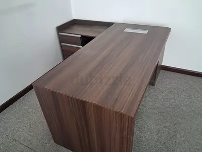 Wood Finish L-Shaped Executive Office Desk with Storage