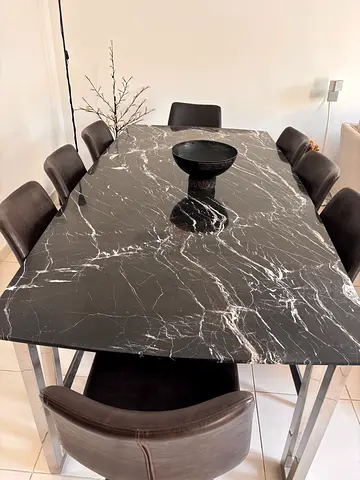 Black Marble Dining Table with Metal Legs