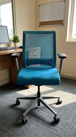 Steel Case blue mesh office chair with adjustable arms