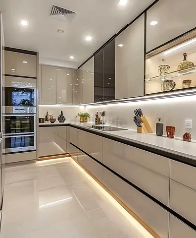 Modern high-gloss kitchen cabinets | Custom made glossy kitchen cabinet with warranty
