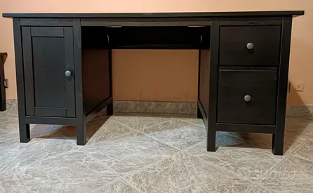 Solid dark wood office desk with drawers and cabinet — good condition