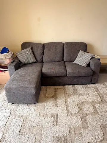 Grey fabric L-shaped sectional sofa with chaise - good condition