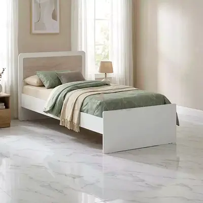 Wood like panel headboard single size MDF bed frame