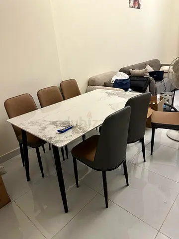 Modern Marble Top Dining Table with 6 Chairs
