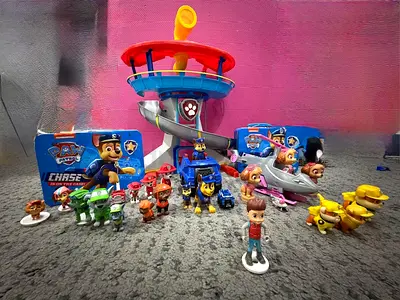 Paw Patrol toy set with Lookout Tower, vehicles and figures - used
