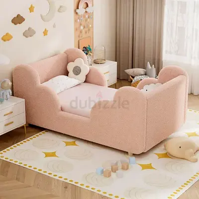 Toddler Bed / Kids Sofa Bed in Pink Plush - Cloud Design