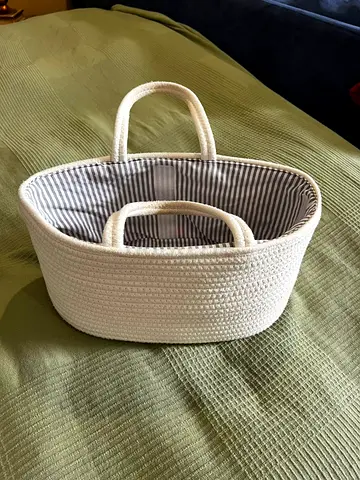 Cotton Rope Woven Summer Tote Bag - Beige Striped Lining
