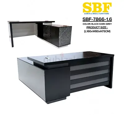 Modern Executive Office Desk with Storage (Black/Dark Grey) - 160x80x75cm