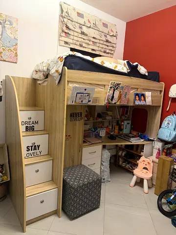Wooden loft bunk bed with built-in shelves and drawers - bed - never used,