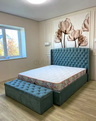 Modern Grey Upholstered Bed Frame with Headboard - Queen