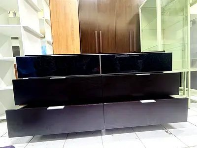 Dark Wood 6-Drawer Low Dresser / TV Unit