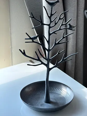 Metal Jewelry Tree Stand with Bird Design - Black