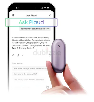AI Voice Recorder, PLAUD NotePIN Voice Recorder without Kit, App Control, Transcription and Summary