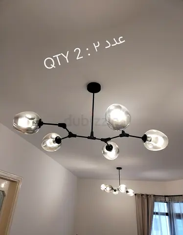 Modern black chandelier with glass globes - set of 2