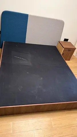Wooden platform bed with upholstered headboard - double size