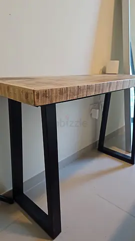 Solid Mango Wood Top Console Table with Black Metal Legs - Used, Good Condition. Lucky Furniture