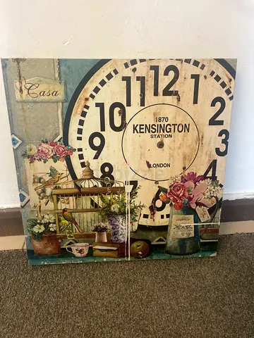 Vintage Kensington Clock Floral Canvas Wall Art