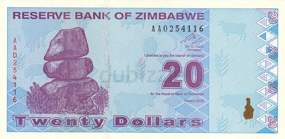 ZIMBABWE 20 DOLLARS BANKNOTE 2006