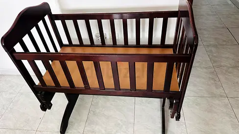 Wooden Baby Cradle / Bassinet - Dark Brown, Good Condition