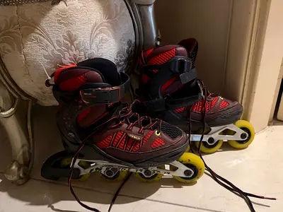 Used Adult Inline Rollerblades - Size Approx. EU 41, Red/Black