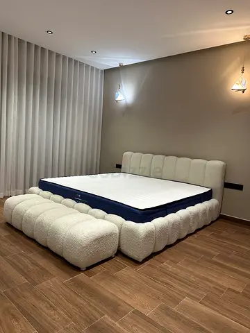 Customised Modern Boucle Tufted Bed Frame with Matching Bench